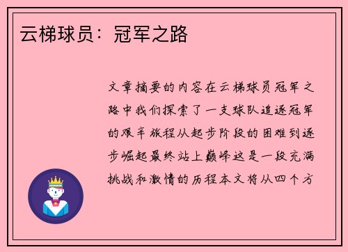 云梯球员：冠军之路
